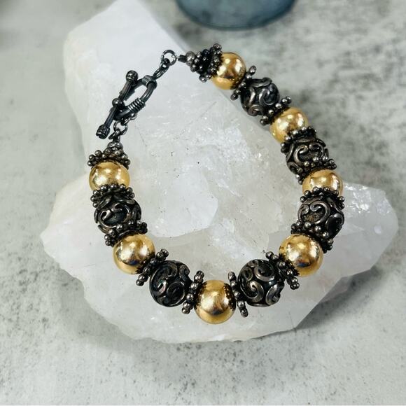 Sterling Silver Gold Tone Beaded Bracelet 6in. - Picture 4 of 8